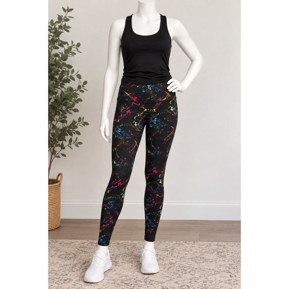 NWT Tipsy Elves Black Neon Paint Splatter High Waist Leggings XL